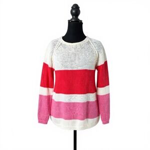 Fuzzi Striped Knit Sweater Crew Neck Long Sleeve Cotton Blend Women's M Italy